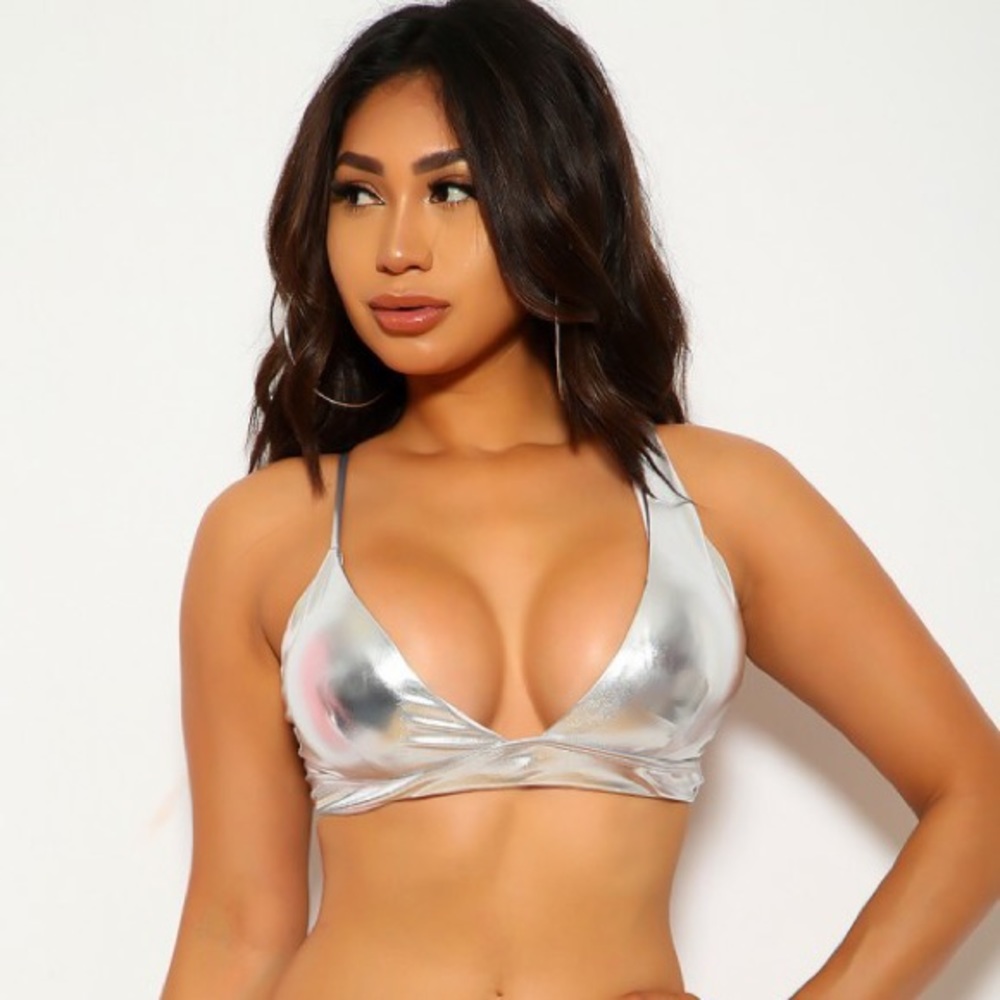 Silver Metallic Two Piece Swimsuit